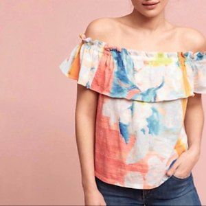 Anthropologie meadow rue Effervescence watercolor flounce short sleeve top